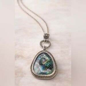 Judith Jack 925 Silver and Marcasite Abalone Pendant Necklace